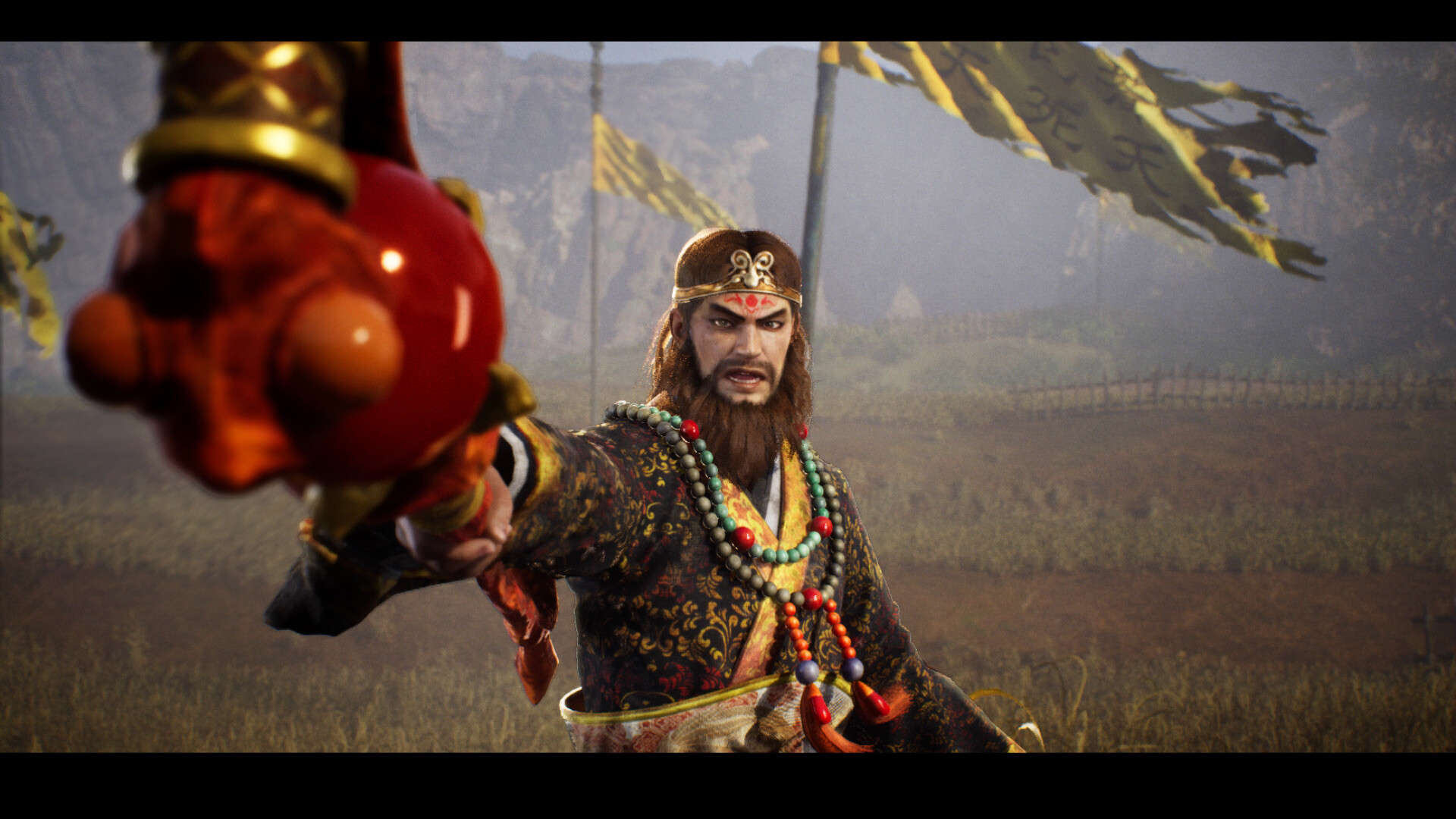 Zhang Jiao raising his staff before battle in DYNASTY WARRIORS 3 Remastered