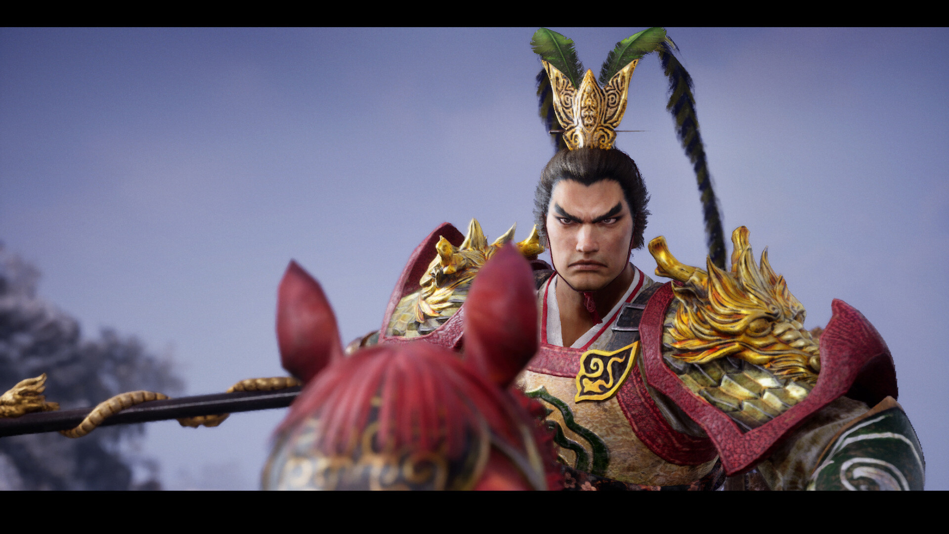 Lu Bu on horseback challenging the player in DYNASTY WARRIORS 3 Remastered