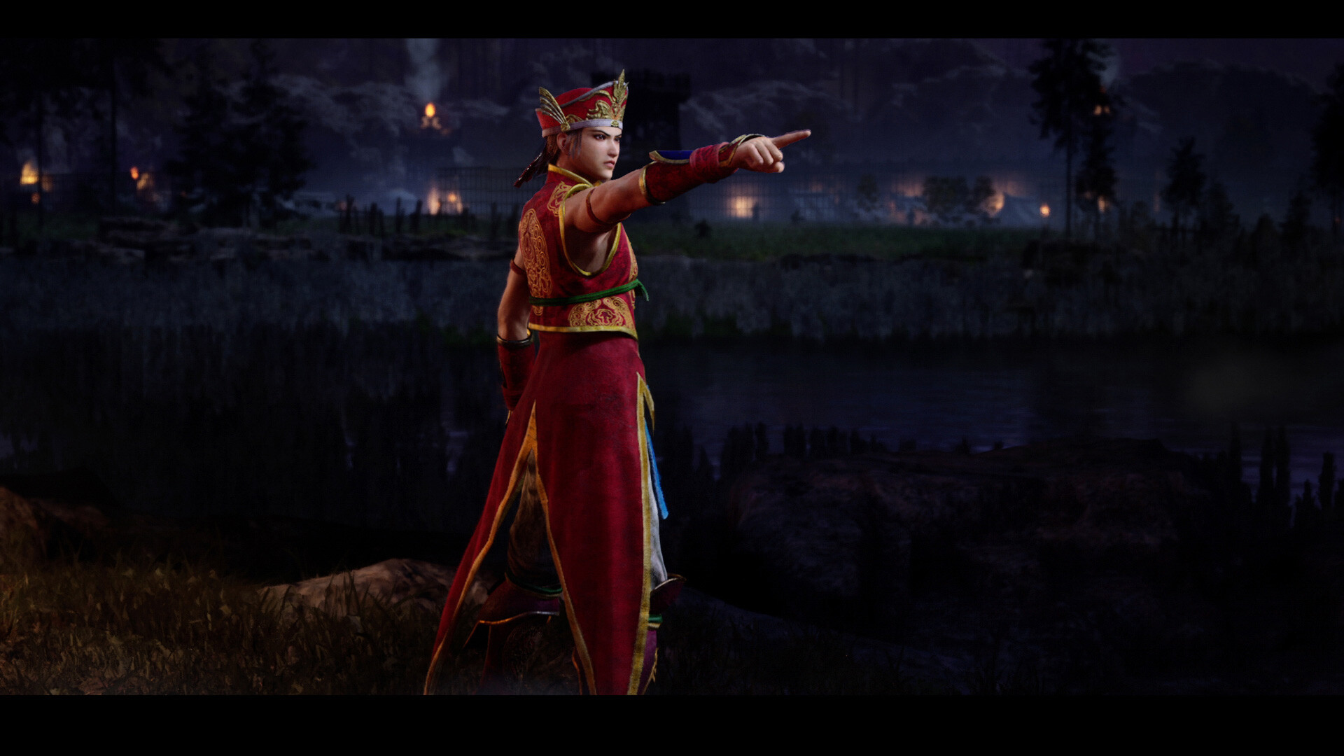 Officer directing a fierce night battle in DYNASTY WARRIORS 3 Remastered