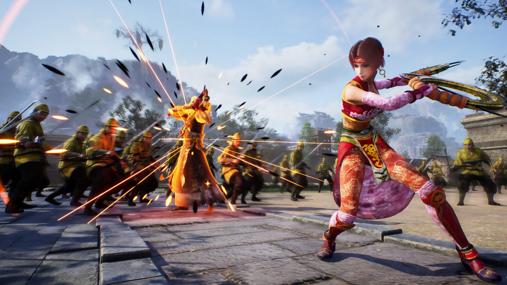 Officer fighting enemy soldiers alongside allies in DYNASTY WARRIORS 3 Remastered