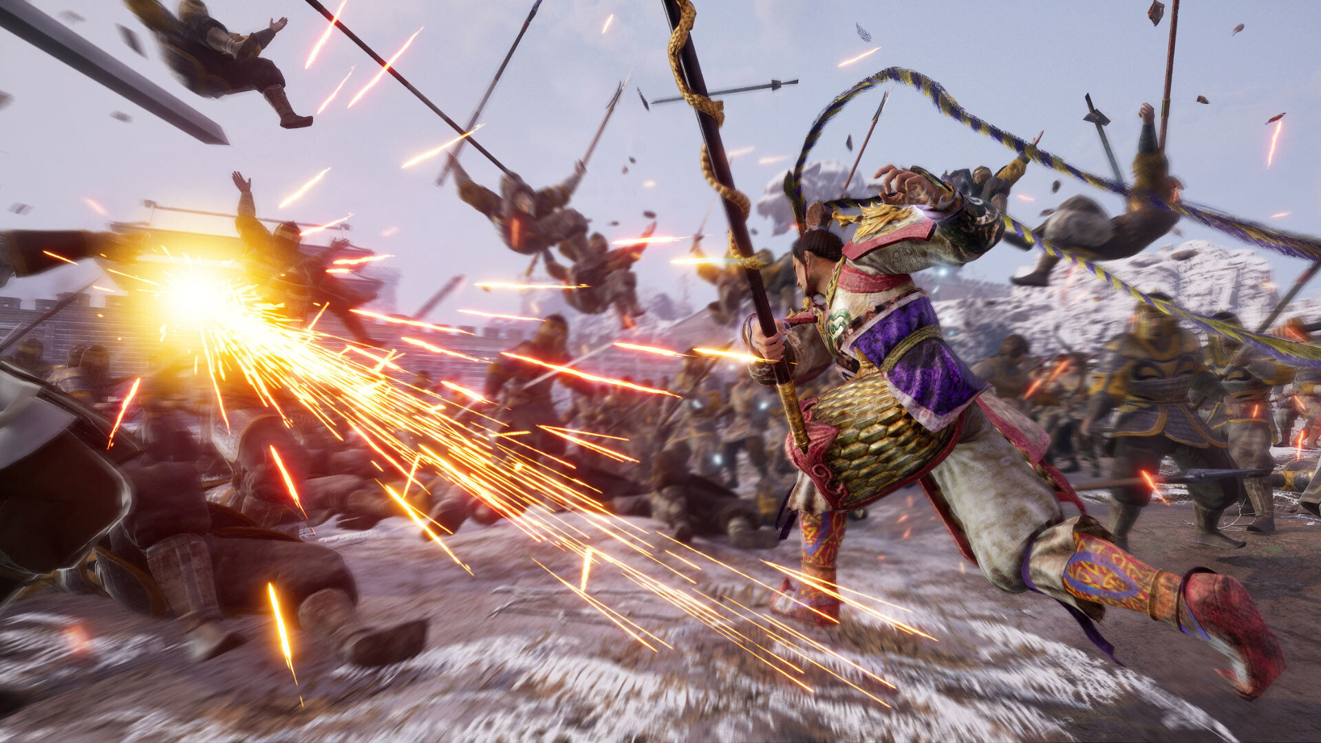 Sparks flying in a duel against Lu Bu in DYNASTY WARRIORS 3 Remastered