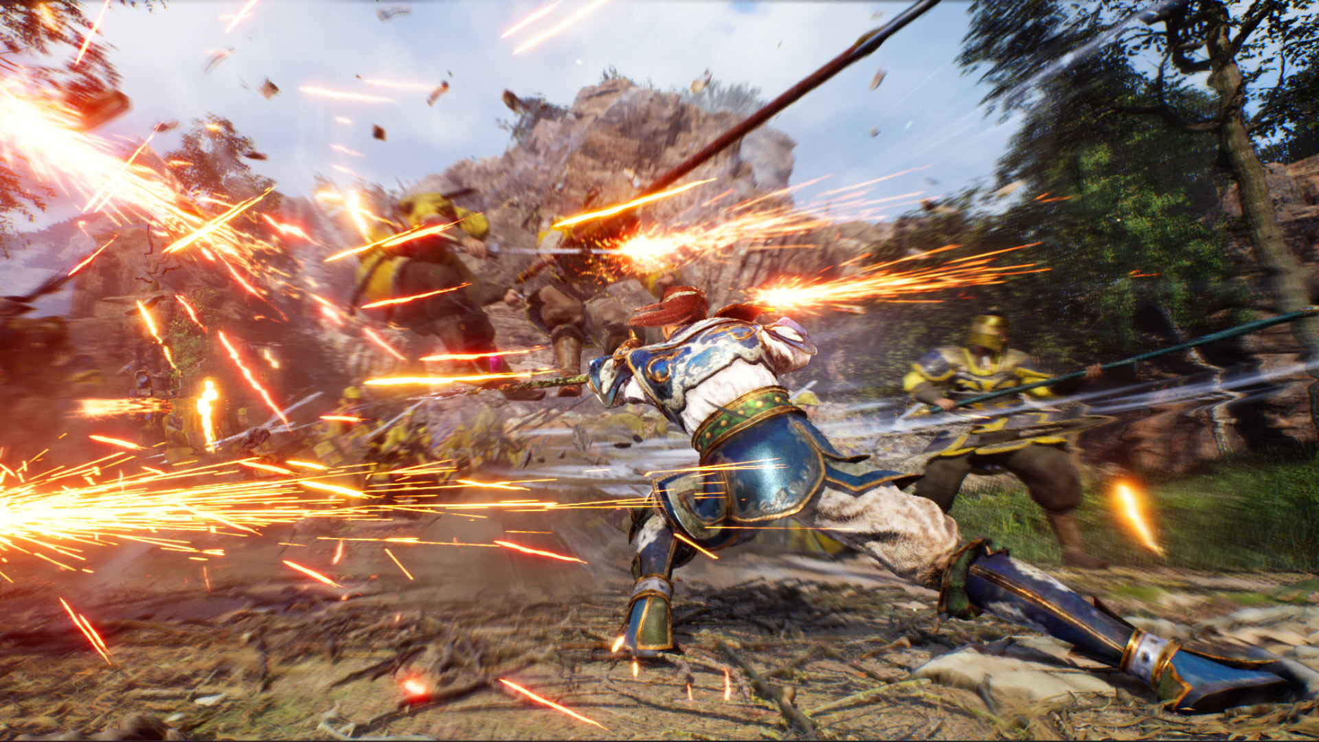 Officer cutting through spearmen in a DYNASTY WARRIORS 3 Remastered battle